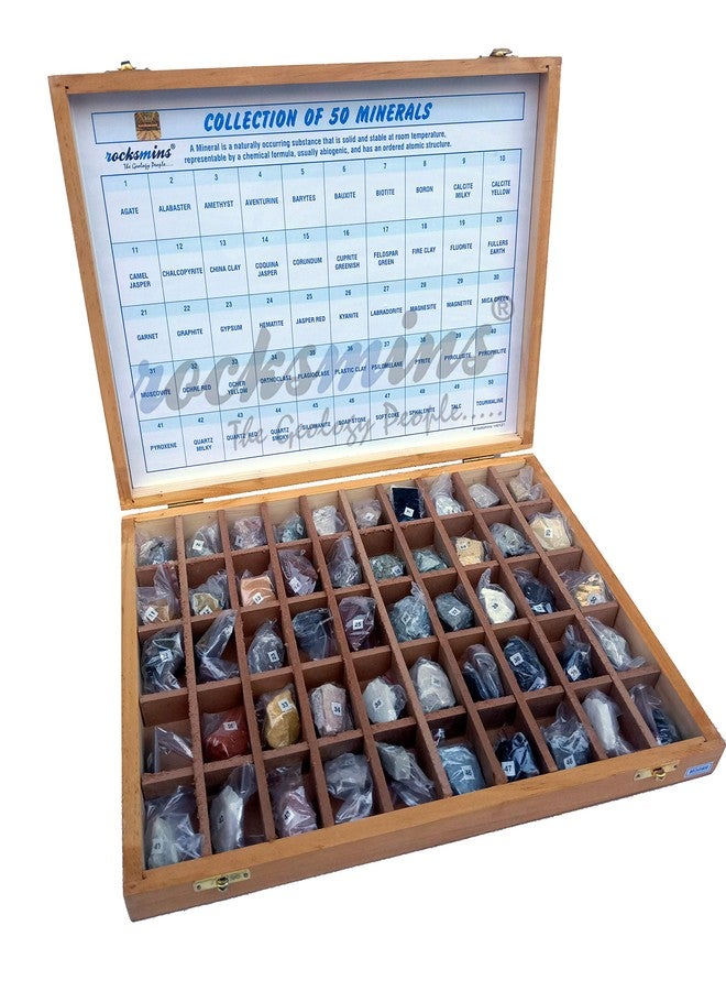 Rocksmins Collection of 50 Minerals MI50WB in Wooden Box Set of 50 Handpicked Big Mineral Specimen for Students School College Education Rocks Geology Kits ideal Study Earth Science & Stones - Image 4